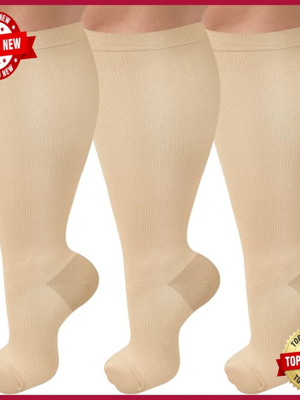 Plus Size Compression Socks Wide Calf Knee High 3-Pack Circulation Support